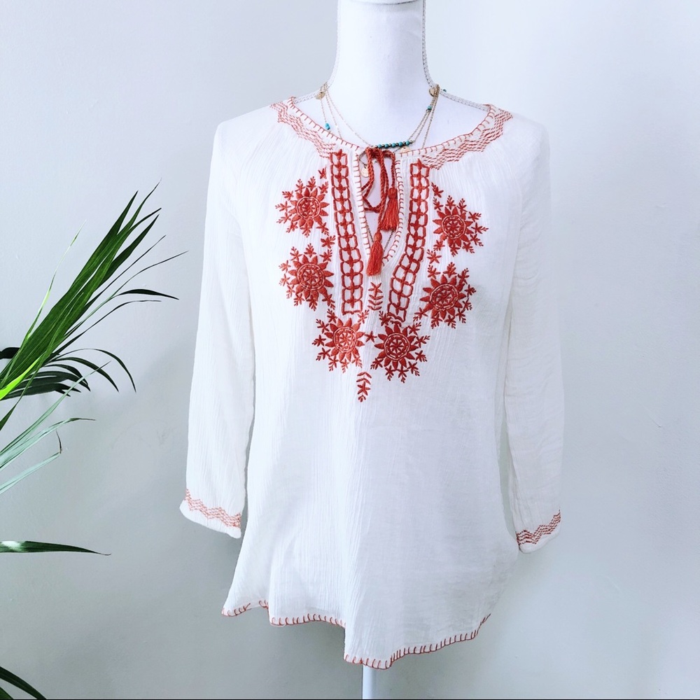 Beach Lunch Lounge | Boho Embroidered Tunic S